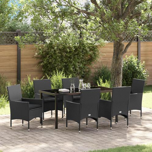 vidaXL 7-delige tuinset met kussens in zwart poly rattan, Tuin en Terras, Tuinsets en Loungesets, Tuinset, Nieuw, Rvs, Verzenden