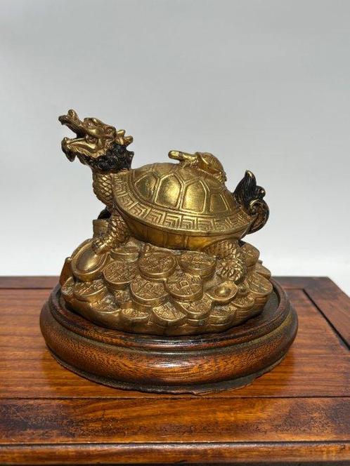 Feng Shui Draak Schildpad inclusief sokkel - Brons - China -, Antiek en Kunst, Antiek | Overige Antiek