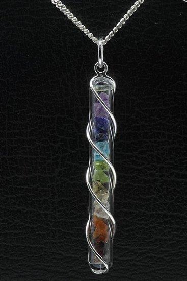 Zilveren Chakra steentjes ketting hanger, Sieraden, Tassen en Uiterlijk, Kettinghangers, Verzenden