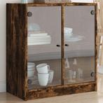 vidaXL Bijzetkast met glazen deuren 68x37x75,5 cm gerookt, Verzenden, Nieuw, 50 tot 100 cm, Minder dan 100 cm