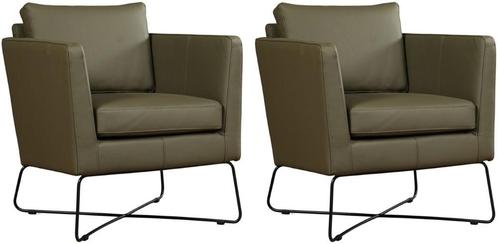 Olijfgroene leren moderne design stoels - Toledo Leer Olive, Huis en Inrichting, Fauteuils, 50 tot 75 cm, 75 tot 100 cm, Nieuw