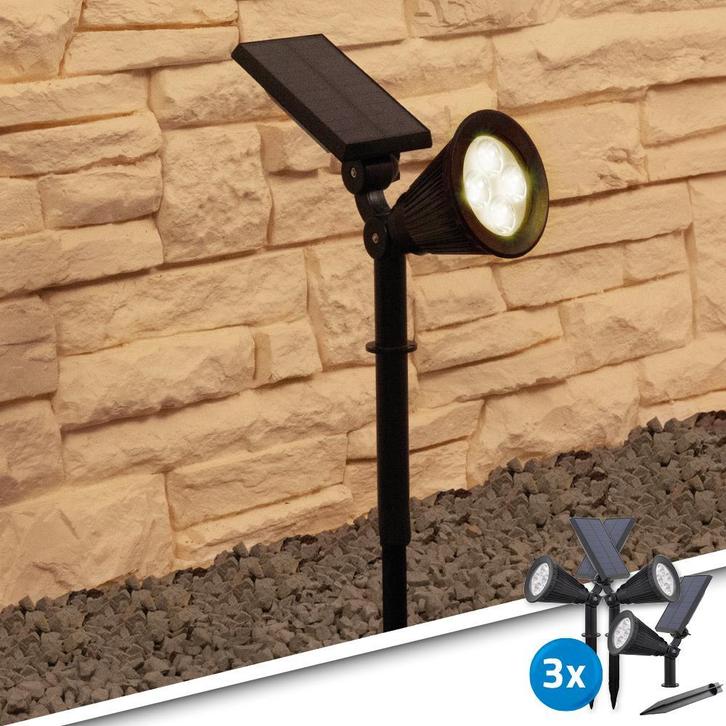 Solar LED spot Highlight Warm Wit - Voordeelset 3 stuks, Tuin en Terras, Buitenverlichting, Led, Minder dan 50 watt, Nieuw, Kunststof
