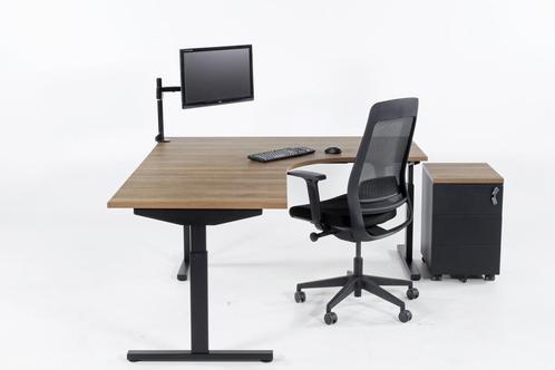 Hoekbureau ronde zit TUBE cognac walnoten 200x160, Zakelijke goederen, Kantoor en Winkelinrichting | Kantoormeubilair en Inrichting