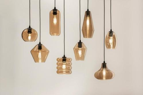 Rietveld Hanglampen - Zwart, Bruin, Geel - Glas, Metaal, Huis en Inrichting, Lampen | Hanglampen, Verzenden