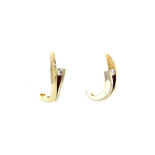 Gouden oorstekers met diamant R&C 14 krt, Sieraden, Tassen en Uiterlijk, Oorbellen, Wit, Zo goed als nieuw, Goud, Verzenden