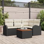 vidaXL Tuin Sofa Set 5 pcs Zwart, wit Groot Rattan, Hout, Verzenden, Nieuw, Rotan