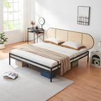 Metalen bed Linköping 180x200 cm zwart en rotan look [en.cas, Huis en Inrichting, Slaapkamer | Bedden, Verzenden, Nieuw