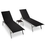 vidaXL Ligbedden 2 st met tafel staal en textileen zwart, Verzenden, Nieuw