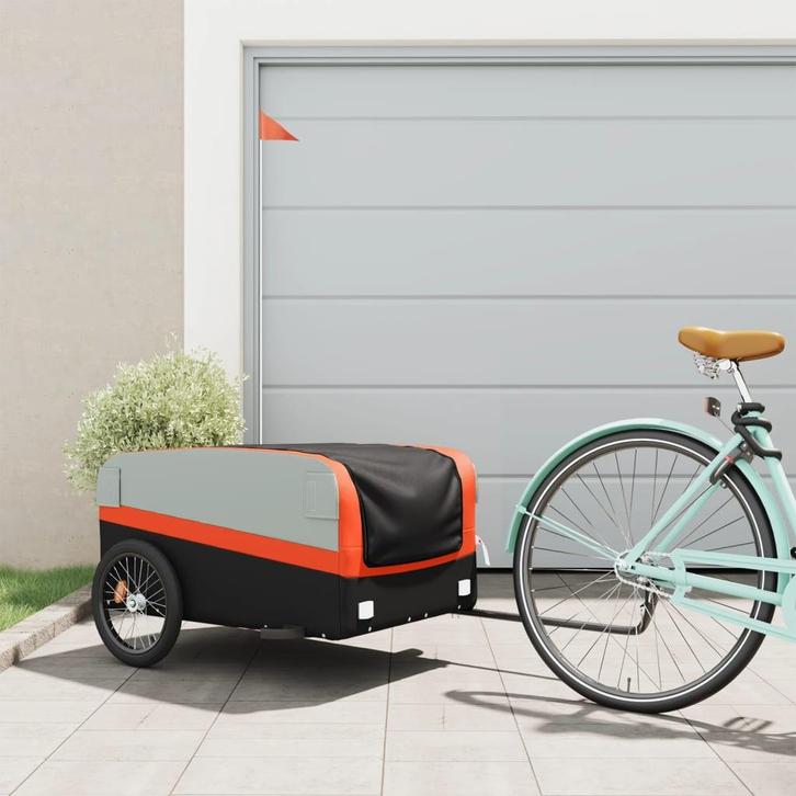 vidaXL Fietstrailer 45 kg ijzer zwart en oranje, Fietsen en Brommers, Fietsaccessoires | Aanhangers en Karren, Nieuw, Verzenden