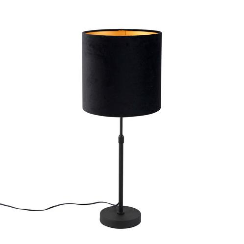Tafellamp zwart met velours kap zwart met goud 25 cm - Parte, Huis en Inrichting, Lampen | Tafellampen, Nieuw, Overige materialen