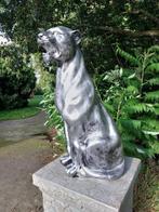 Beeld, 80 cm high garden statue panther in silver bronze