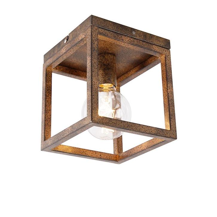 Industriële plafondlamp roestbruin - Cage, Huis en Inrichting, Lampen | Plafondlampen, Nieuw, Overige materialen