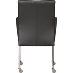 Leren eetkamerstoel Comfort met wieltjes en armleuning -, Huis en Inrichting, Stoelen, Leren eetkamerstoel Comfort met wieltjes en armleuning - Hermes Antracite (donkergrijs) - Poten staal rond RVS past perfect in uw interieur als u woonstijl: Modern is.