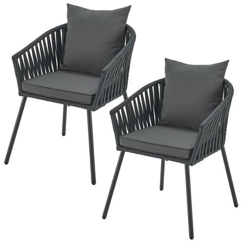 Touwstoelen - Set van 2 - Incl. Zit- en Rugkussens - Donkerg, Tuin en Terras, Tuinstoelen, Nieuw, Verzenden