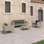 vidaXL 4-delige Loungeset met kussens poly rattan beige, Tuin en Terras, Tuinsets en Loungesets, Verzenden, Nieuw, Textileen, Loungeset