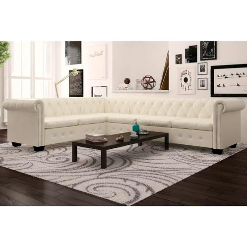 vidaXL Chesterfield hoekbank 6-zits kunstleer wit, Huis en Inrichting, Banken | Bankstellen, Minder dan 150 cm, Hoekbank, Vierpersoons of meer