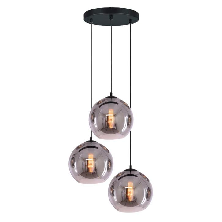 Hanglamp 3-Lichts Bol | Rookglas | Industrieel | Woonkamer |, Huis en Inrichting, Lampen | Hanglampen, Nieuw
