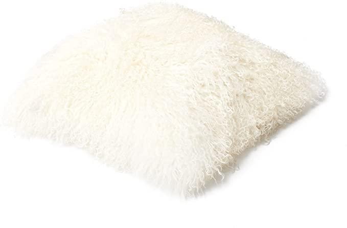 Luxe Mongools Bont Kussensloop - Suède met Leren Achterkant, Huis en Inrichting, Woonaccessoires | Kussens, Wit, Nieuw, Verzenden