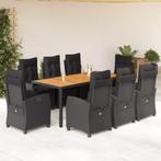 vidaXL 9-delige Tuinset poly rattan zwart, Nieuw, 8 zitplaatsen, Tuinset, Verzenden