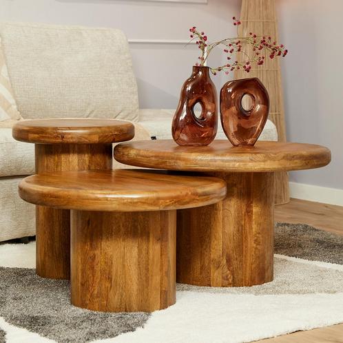 *WOONWINKEL* Starfurn Maya Ronde Bijzettafel Set Van 3 Natur, Huis en Inrichting, Tafels | Salontafels, Nieuw, Verzenden