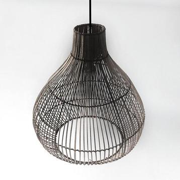 Rotan / Rieten Hanglamp, Handgemaakt, Zwart, 50 cm
