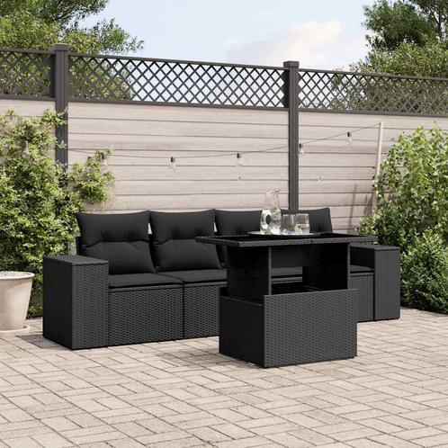 vidaXL 5-delige Loungeset met kussens poly rattan zwart, Tuin en Terras, Tuinsets en Loungesets, Loungeset, Nieuw, Rotan, Verzenden