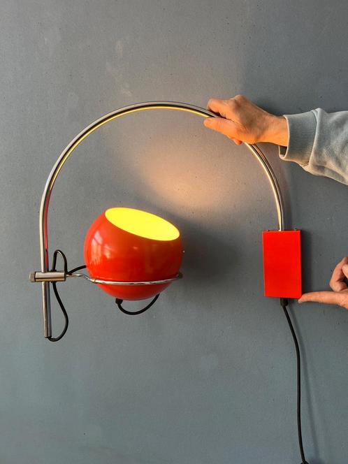 Vintage Orange GEPO Mid Century Arc Eyeball Wall Lamp, Huis en Inrichting, Lampen | Wandlampen, Nieuw, Ophalen of Verzenden