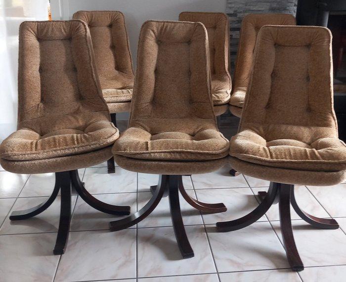 Stoel - Mahonie, Katoen - Zes eetkamerstoelen, Antiek en Kunst, Kunst | Designobjecten