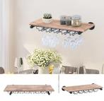 Wand Wijnrek Hout en Metaal– 61 cm Flessenrek met Glashouder, Verzenden, Nieuw