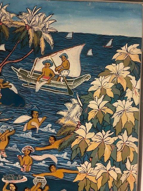 Traditionele Balinese Ubud-schilderkunst - Linnen -, Antiek en Kunst, Kunst | Niet-Westerse kunst
