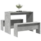 vidaXL 3-delige Eettafel en bankenset bewerkt hout, Huis en Inrichting, Complete eetkamers, Verzenden, Nieuw
