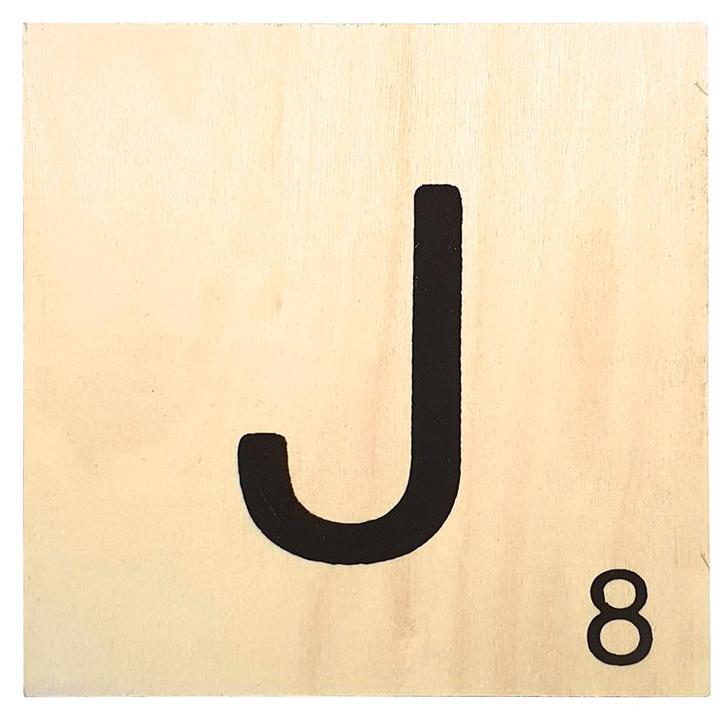 Houten Bordje 10x10x0.5cm - J - Zwarte Letter/Woordwaarde -, Huis en Inrichting, Woonaccessoires | Wanddecoraties, Nieuw, Ophalen of Verzenden