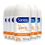 6x Sanex Deodorant Roller Zero% Sensitive Skin 50 ml, Nieuw, Verzenden