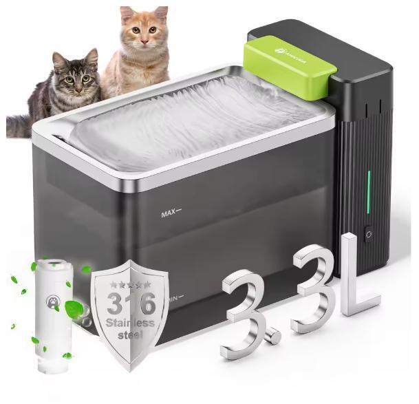 Katten Drinkfontein 3,3L – Roestvrijstaal en Ultrafilter, Dieren en Toebehoren, Kattenvoerbakken en Drinkbakken, Nieuw, Verzenden