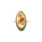 Gouden ring met mosagaat | Vintage (vintage ring, geelgoud), Gebruikt, Overige kleuren, Ophalen of Verzenden, Kleiner dan 17
