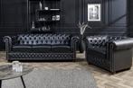 Chesterfield 3-zitsbank 205cm zwart kunstleer klinknagels, Ophalen of Verzenden, Nieuw