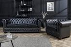 Chesterfield 3-zitsbank 205cm zwart kunstleer klinknagels, Huis en Inrichting, Ophalen of Verzenden, Nieuw