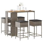 vidaXL 5-delige Tuinbarset met kussens poly rattan grijs, Tuin en Terras, Tuinsets en Loungesets, Verzenden, Nieuw, Rotan, 4 zitplaatsen