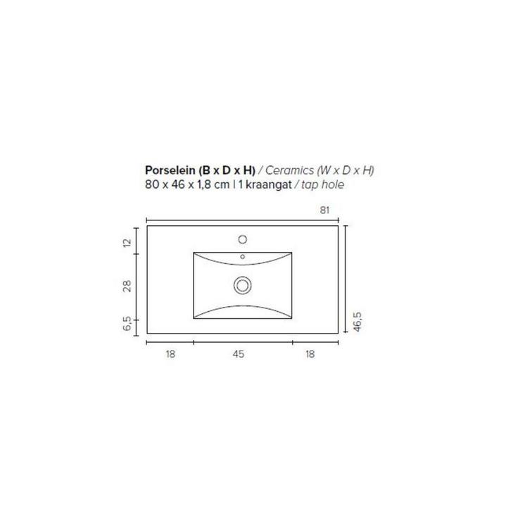 Badkamermeubel BWS Pepper Wastafel Porselein Incl, Huis en Inrichting, Badkamer | Badkamermeubels, Ophalen of Verzenden