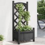 vidaXL Plantenbak met latwerk massief vurenhout zwart, Tuin en Terras, Bloembakken en Plantenbakken, Verzenden, Nieuw, Hout