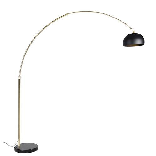 Moderne booglamp messing met marmeren voet en zwarte kap, Huis en Inrichting, Lampen | Vloerlampen, Nieuw, Overige materialen
