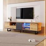 TV-Meubel Hout enZwart met LED Verlichting en Glazen Schappe, Huis en Inrichting, Verzenden, Nieuw