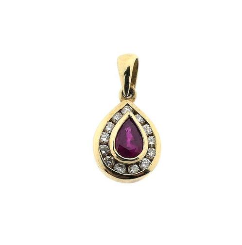 9 Krt. Hanger met robijn en diamant | 0,26 ct., Sieraden, Tassen en Uiterlijk, Antieke sieraden, Met edelsteen, Goud, Ophalen of Verzenden