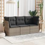 vidaXL 3-delige Loungeset met kussens poly rattan grijs, Verzenden, Nieuw, Rotan, Loungeset