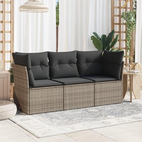 vidaXL 3-delige Loungeset met kussens poly rattan grijs, Tuin en Terras, Tuinsets en Loungesets, Loungeset, Nieuw, Rotan, Verzenden