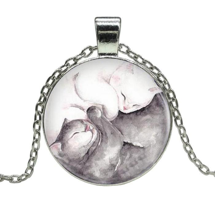 Fako Bijoux - Ketting - Cabochon - Yin Yang - Poezen, Sieraden, Tassen en Uiterlijk, Kettingen, Verzenden