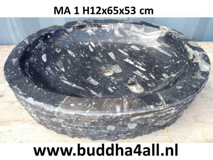 Zwarte natuursteen waskom, ammoniet waskommen ook als sets, Huis en Inrichting, Badkamer | Badkamermeubels, Wasbak of Wastafel