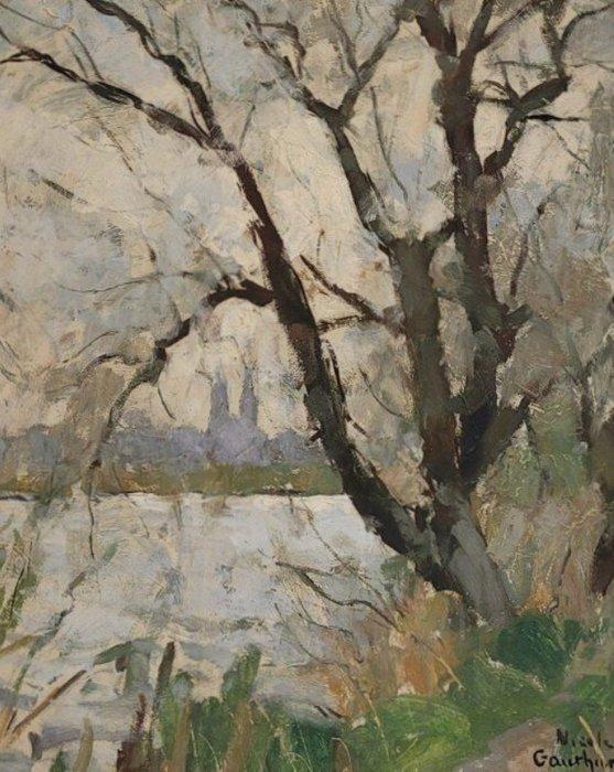 Nicole Gauthier (1905-2001) - Paisaje invernal, Antiek en Kunst, Kunst | Schilderijen | Klassiek