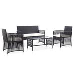 vidaXL 4-delige Loungeset met kussen poly rattan zwart, Verzenden, Nieuw, Rotan, Loungeset