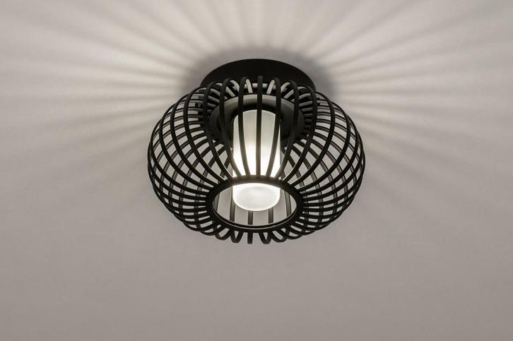 Rietveld Plafondlampen - Zwart - Glas, Metaal, Ijzer, Huis en Inrichting, Lampen | Plafondlampen, Verzenden